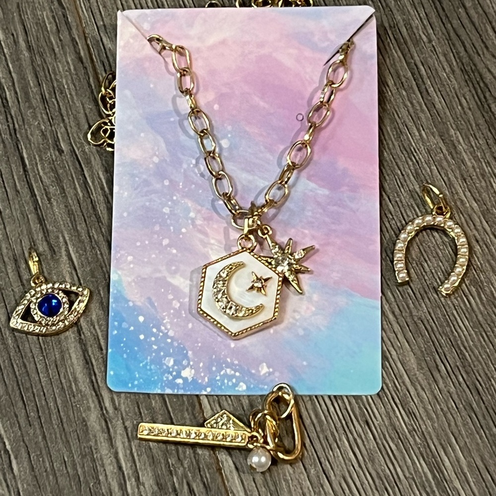 Jonathan Martin GoldToned Hexagon Necklace with Celestial Charms